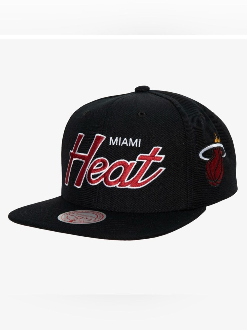 Mitchell & Ness Miami Heat Black and Red Script Snapback